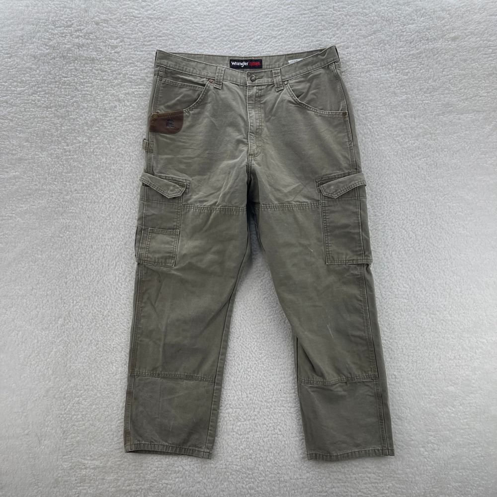 Wrangler Riggs Pants Mens 38x32 Green Carpenter Ripstop Workwear Outdoor Grunge